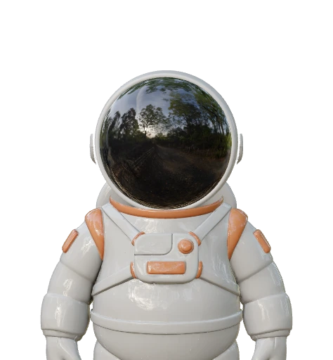 A 3D astronaut with a mirrored helmet visor